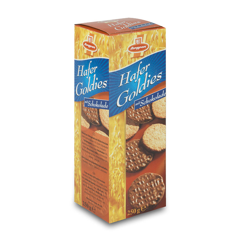 Crispy oat flakes cookies with milk chocolate - Produkt von Borggreve -  Borggreve rusk and biscuit factory, Germany