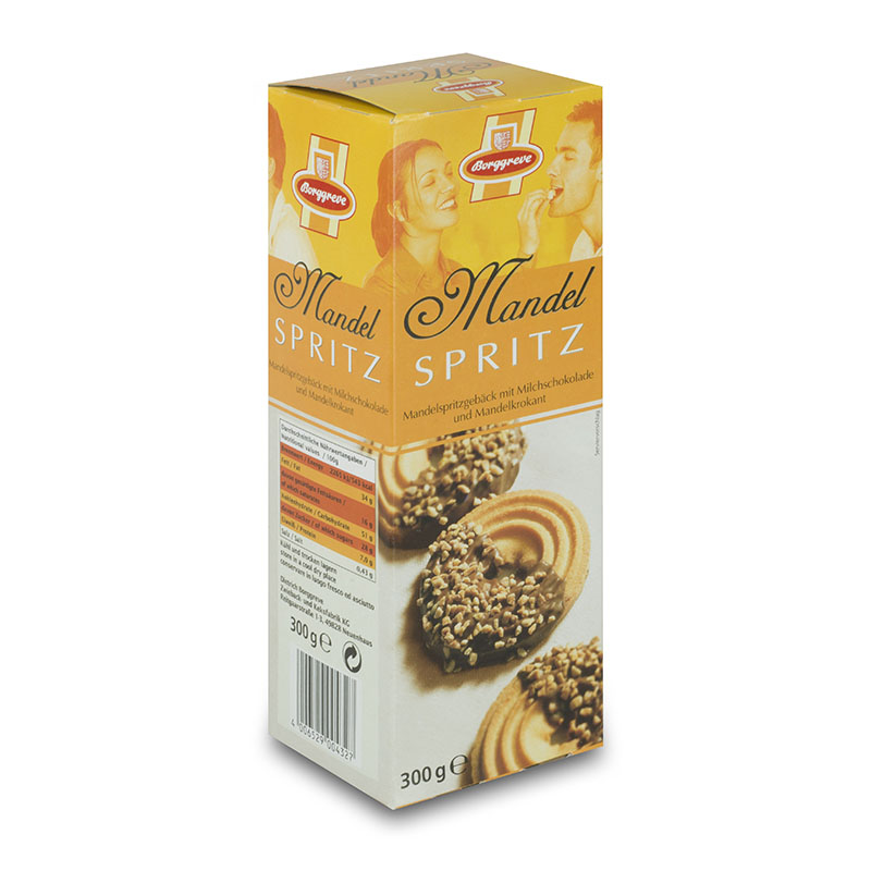 Mandel Spritzringe - Produkt von Borggreve - Spritzgebäck, Mandelkrokant, Spritzringe, Jahresgebäcke, Vollmilchglausur 