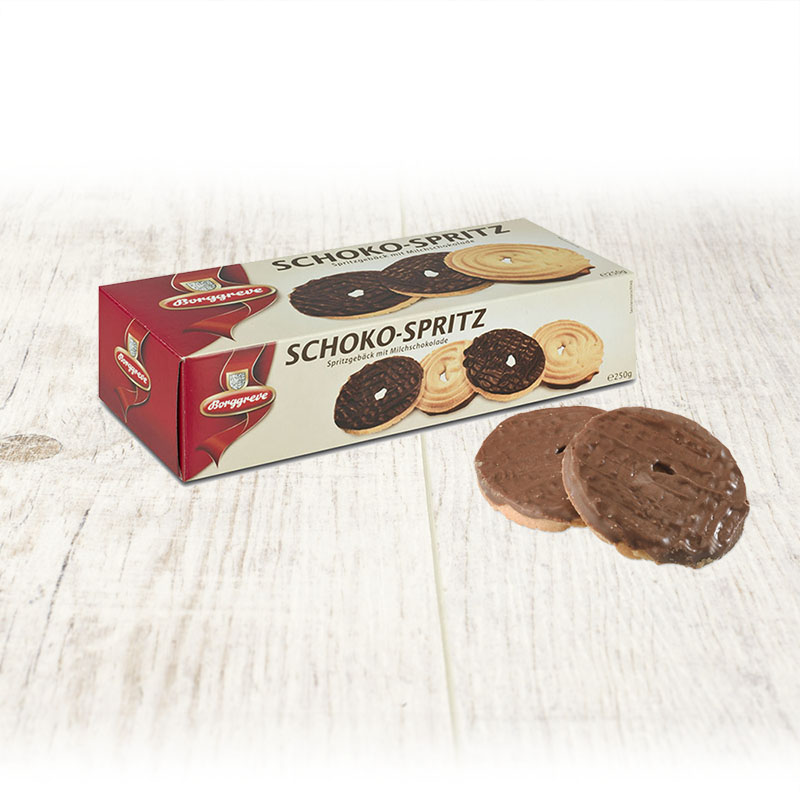 Schoko Spritzringe - Produkt von Borggreve - Spritzgebäck, Vollmilchkekse, Schokokekse, Jahresgebäcke