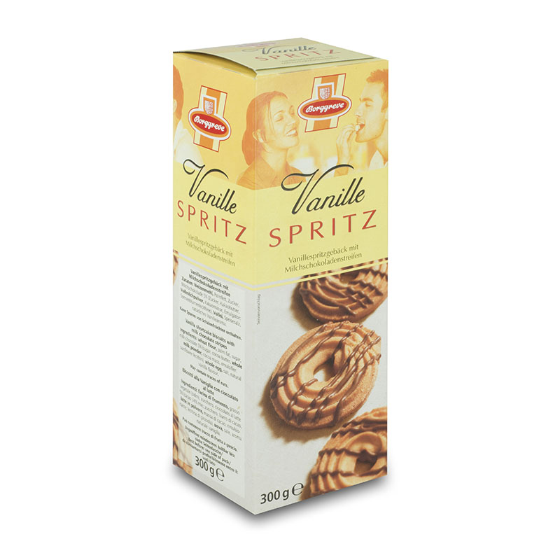 Vanille Spritzringe - Produkt von Borggrev - Vanilespritzgebäck, Spritzgebäck, Vanillenote, Vollmichstreifen, Jahresgebäck 